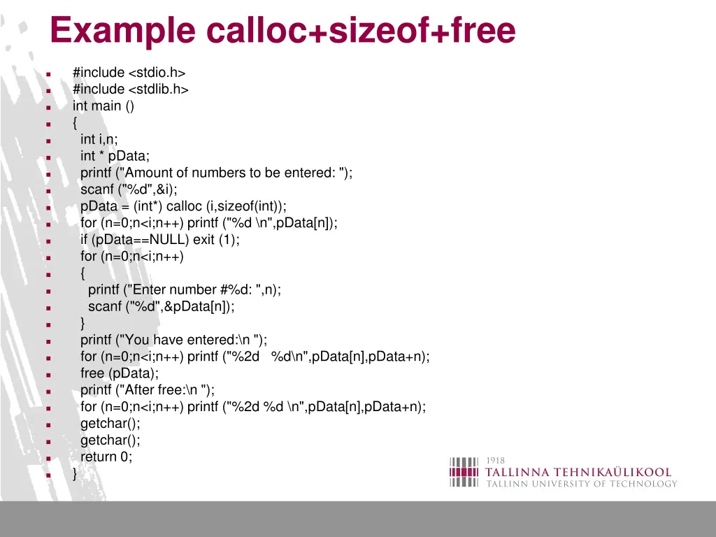 example calloc sizeof free
