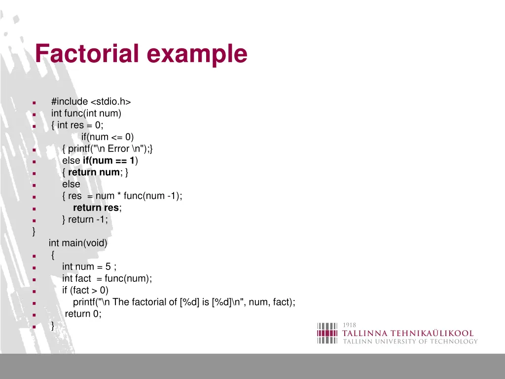 factorial example