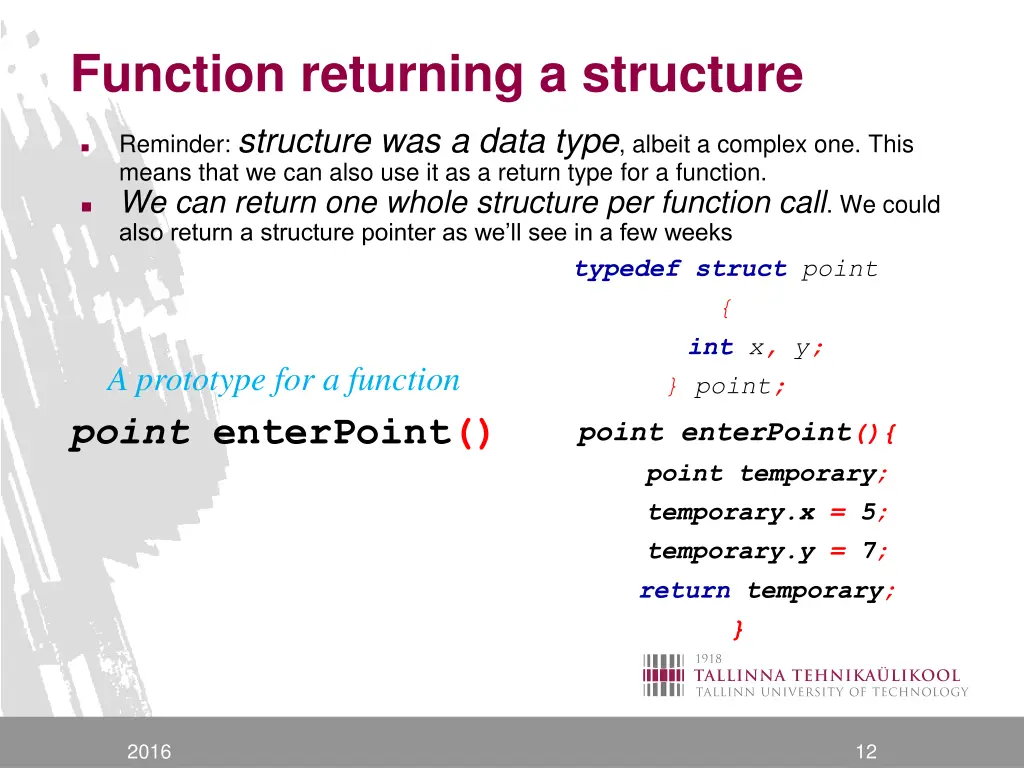 function returning a structure