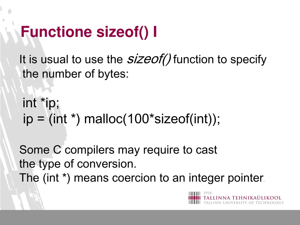 functione sizeof i