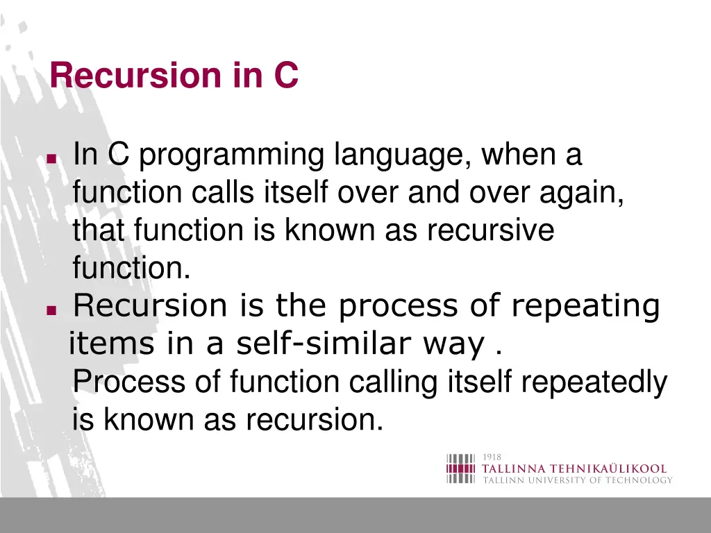 recursion in c