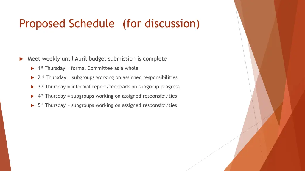 proposed schedule for discussion