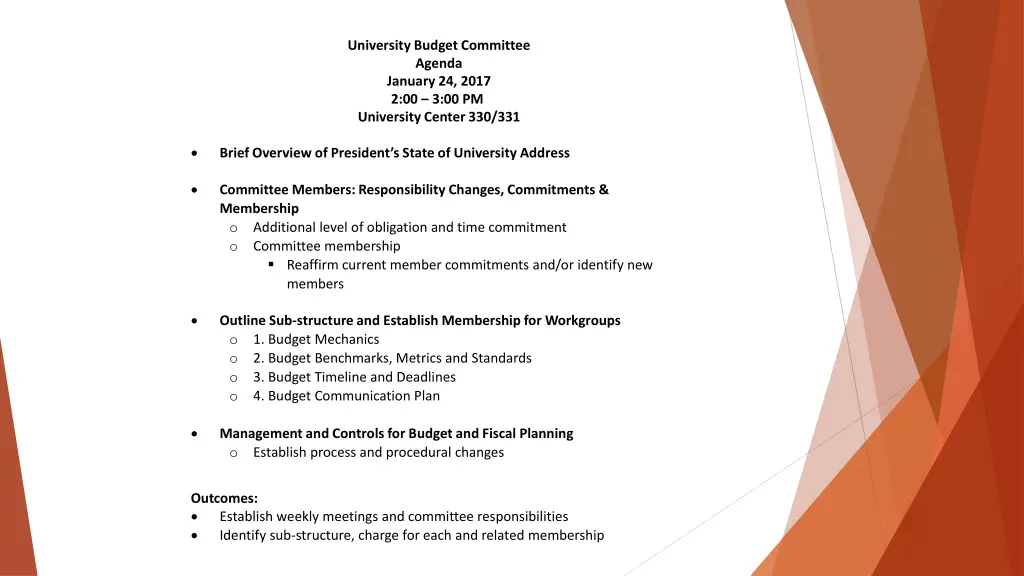 university budget committee agenda january
