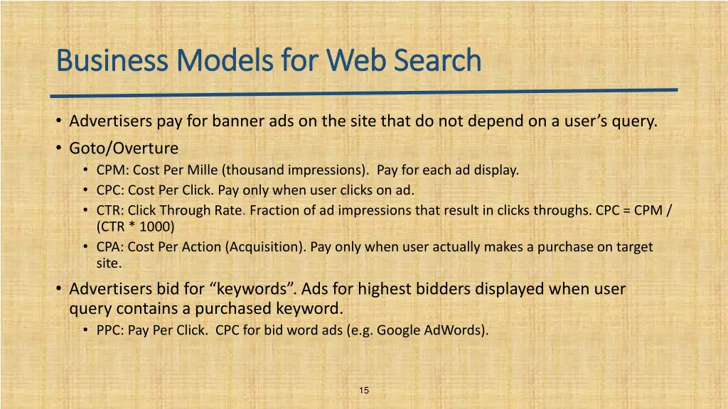 business models for web search business models