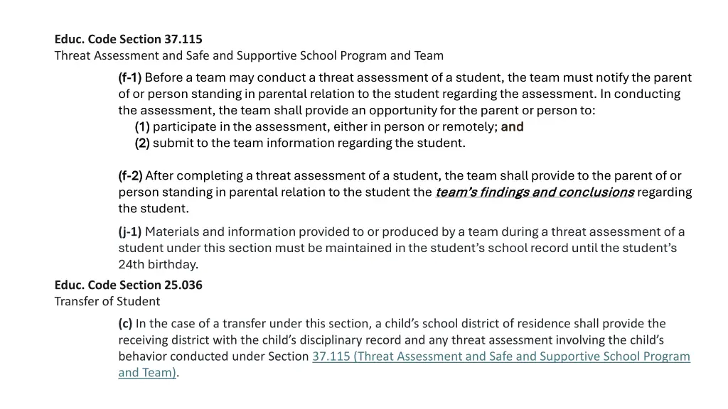educ code section 37 115 threat assessment