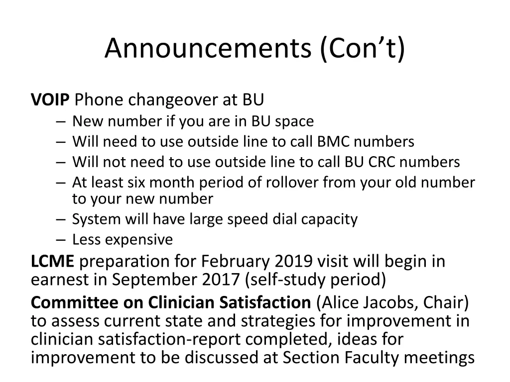 announcements con t