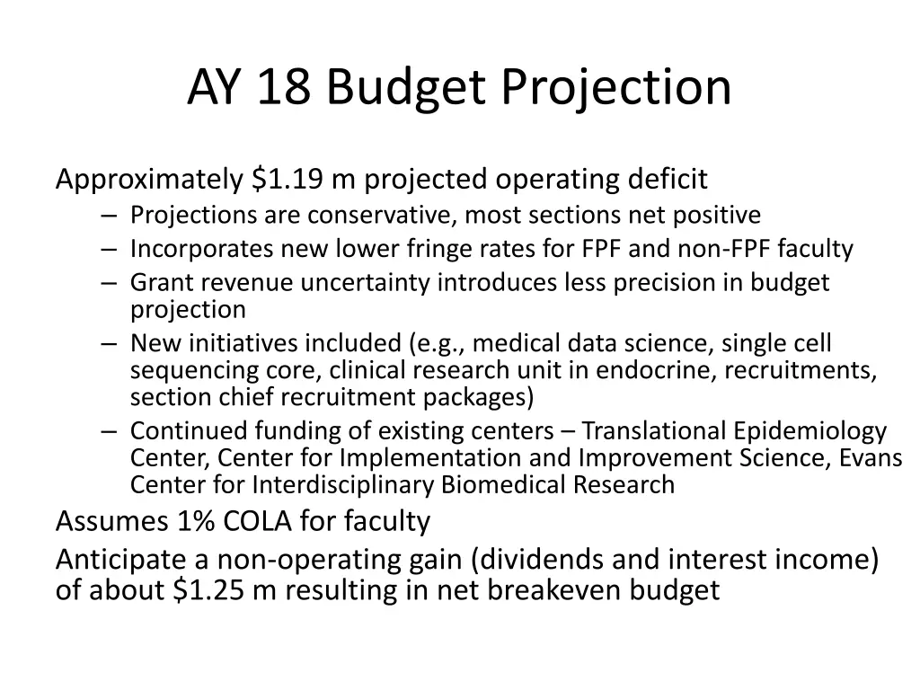 ay 18 budget projection