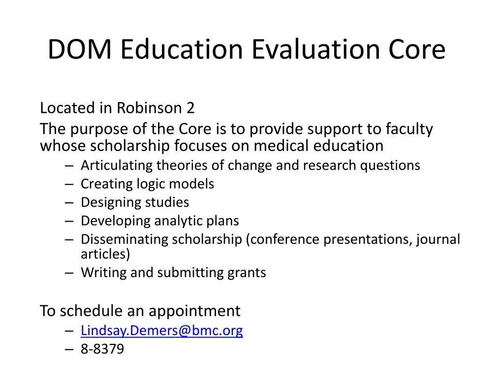 dom education evaluation core