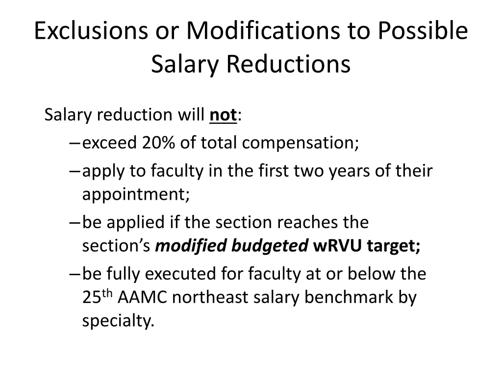 exclusions or modifications to possible salary