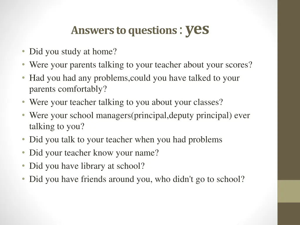 answersto questions yes
