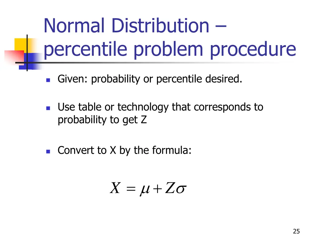 normal distribution percentile problem procedure