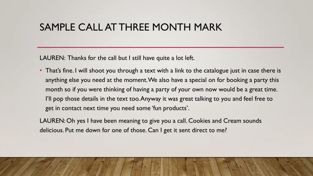sample call at three month mark 1