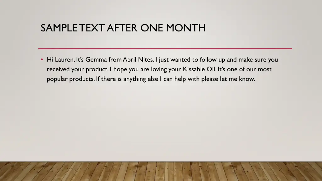 sample text after one month