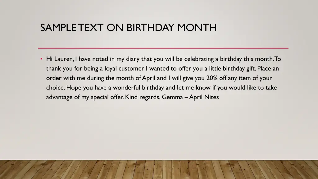 sample text on birthday month