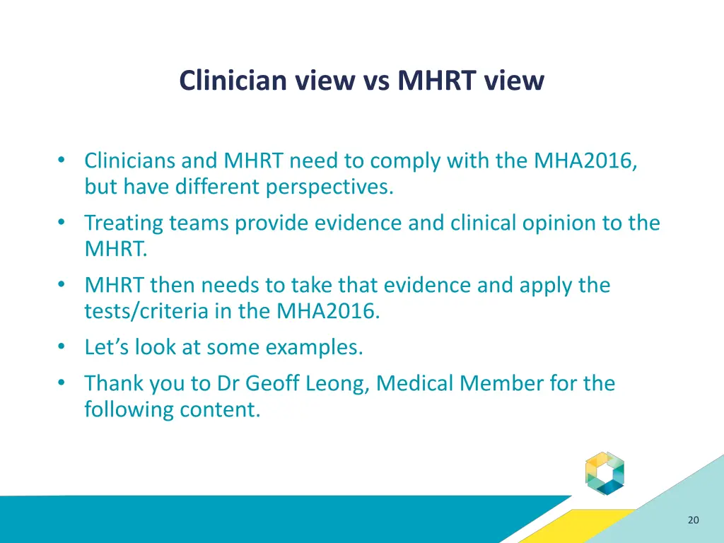 clinician view vs mhrt view