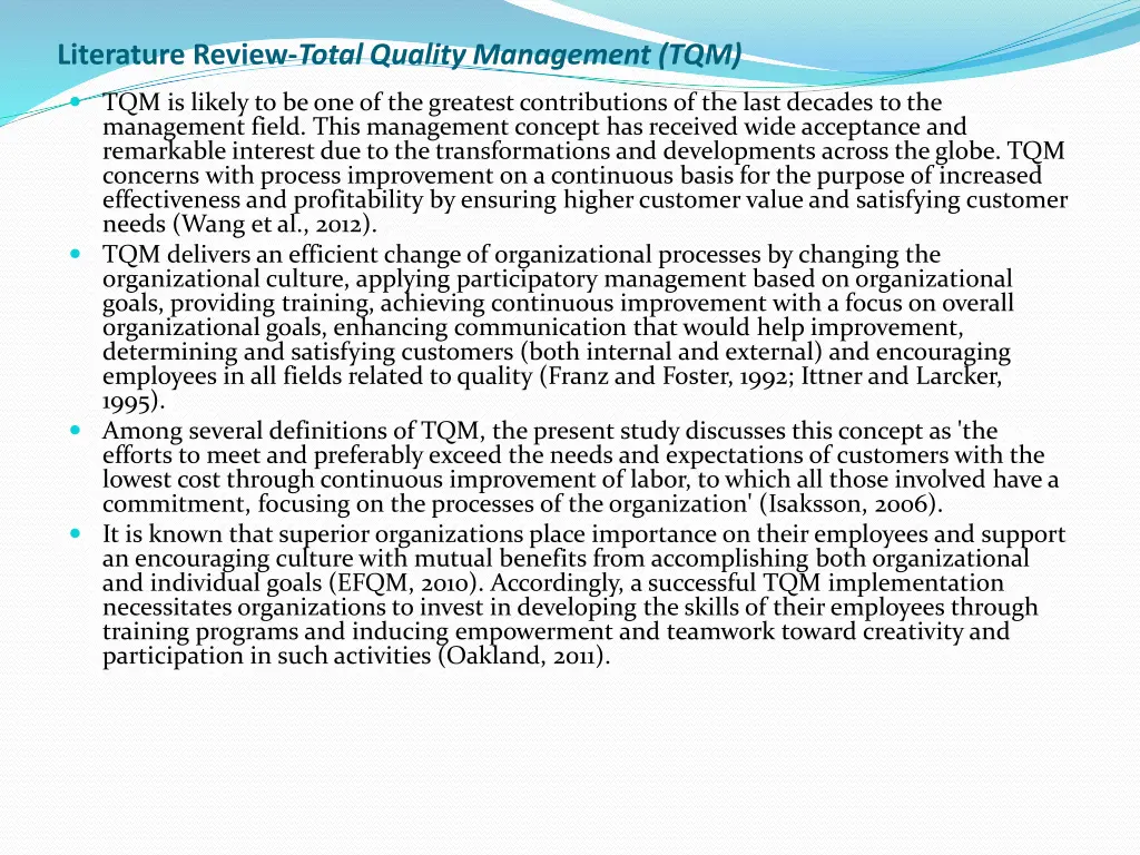 literature review total quality management tqm