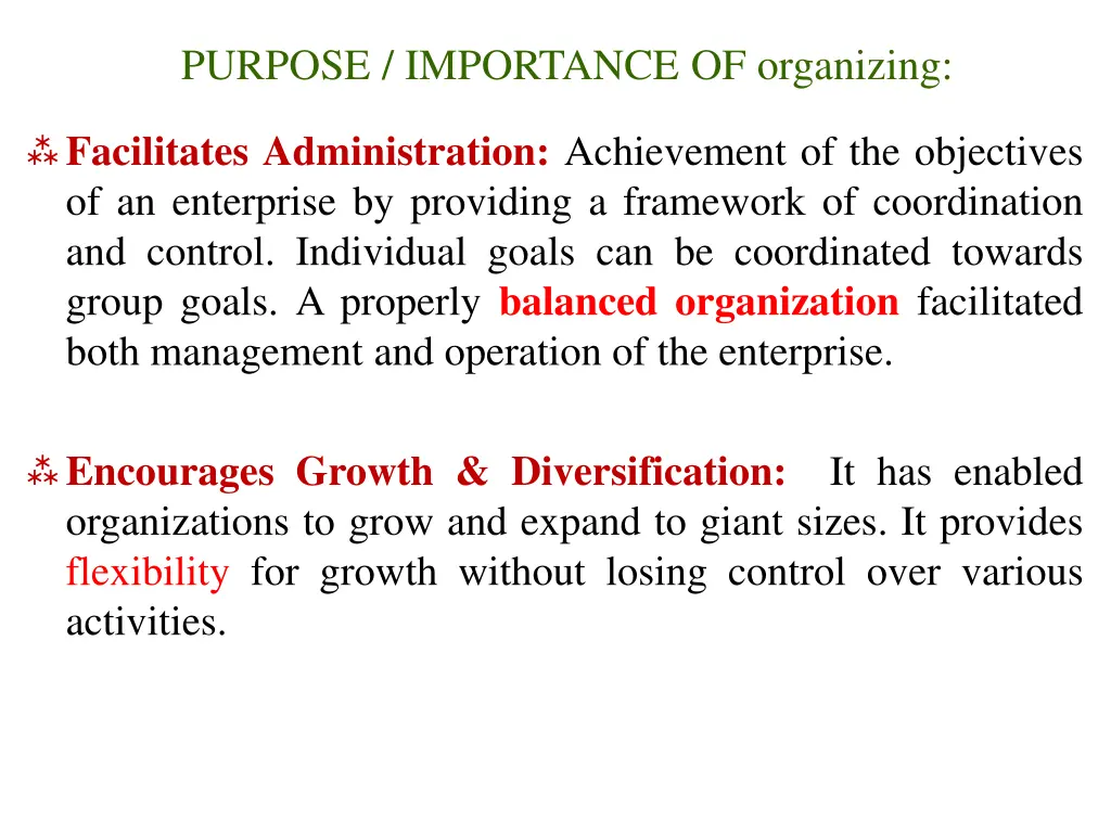 purpose importance of organizing