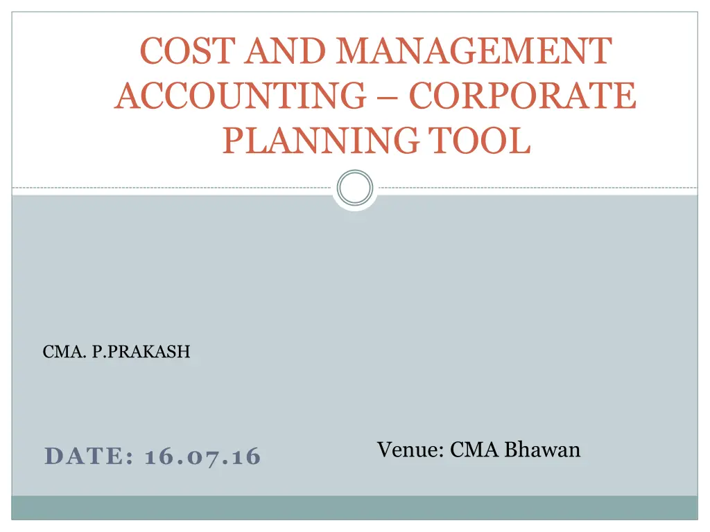 cost and management accounting corporate planning
