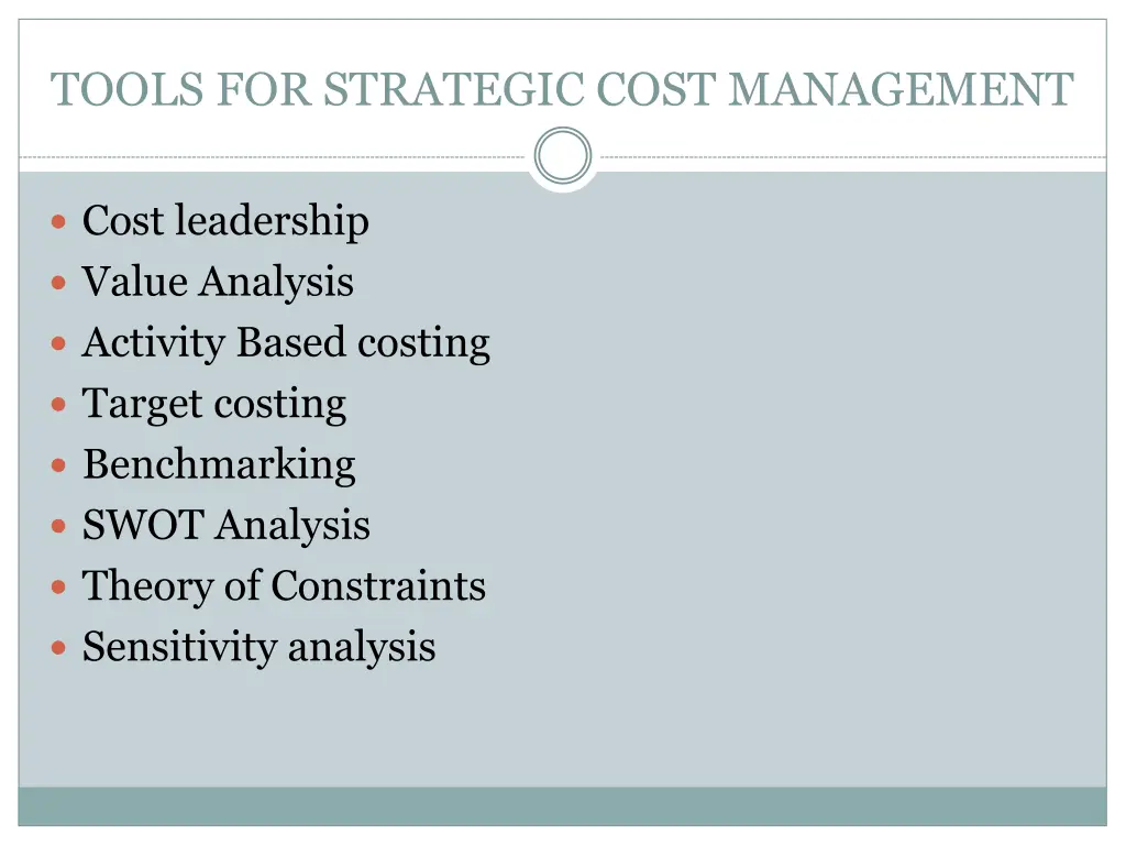tools for strategic cost management