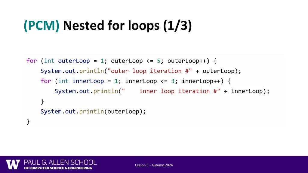pcm nested for loops 1 3