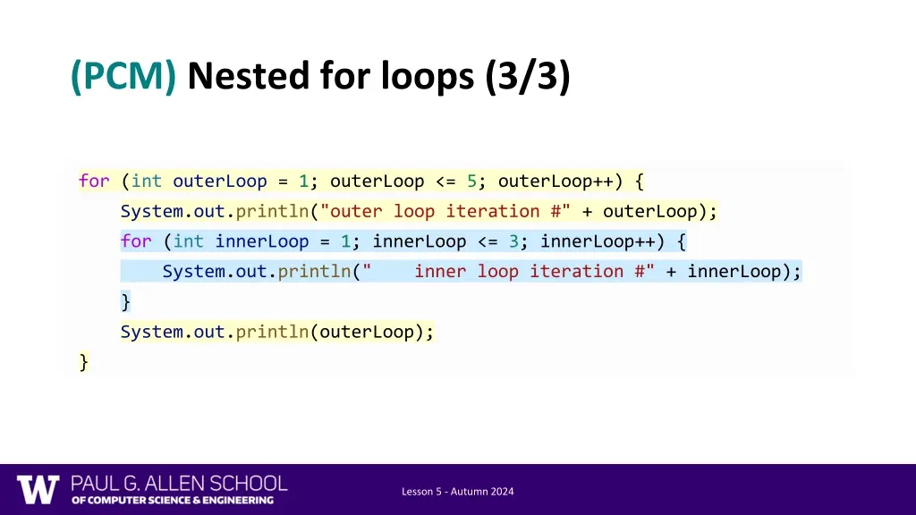 pcm nested for loops 3 3
