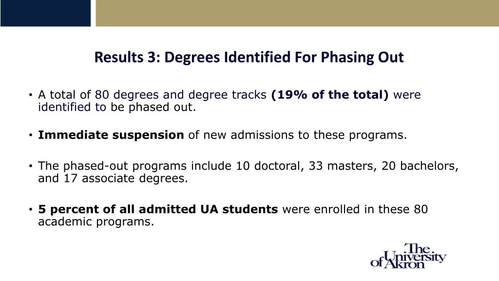results 3 degrees identified for phasing out