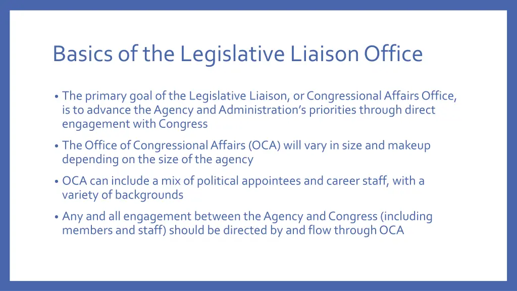 basics of the legislative liaison office