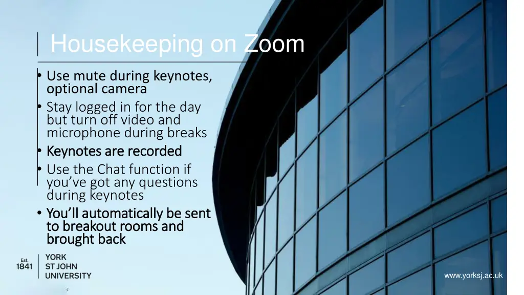 housekeeping on zoom