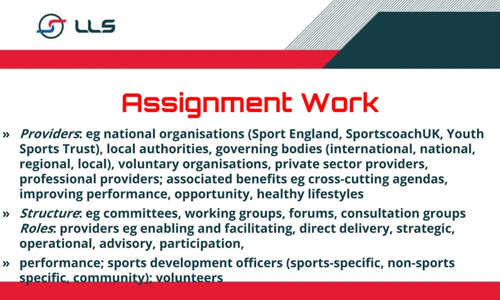assignment work providers eg national