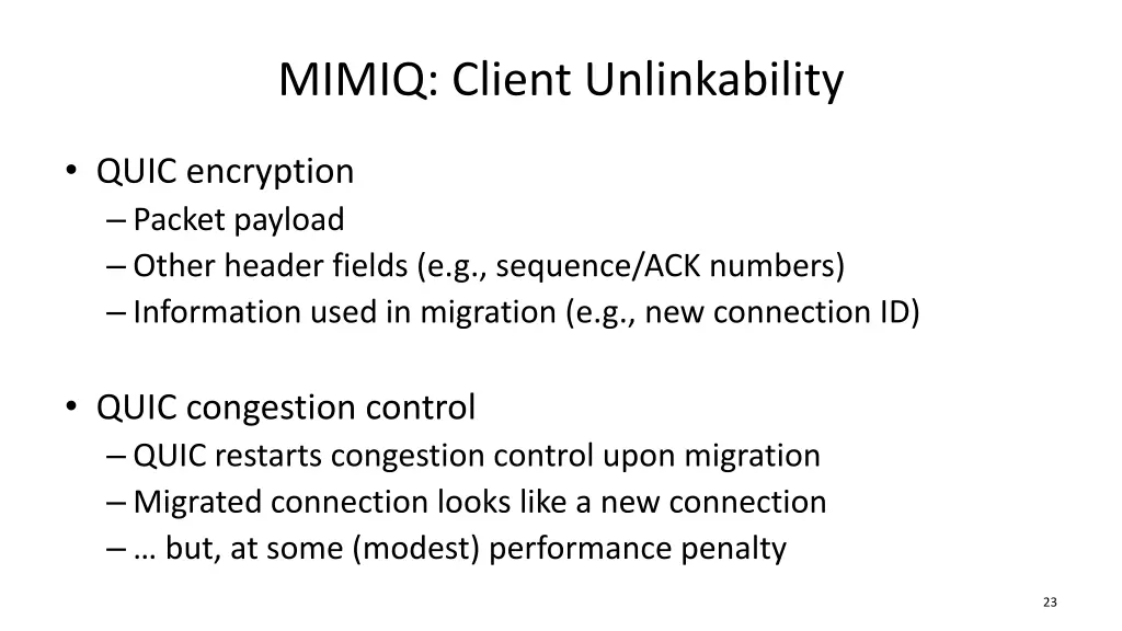 mimiq client unlinkability