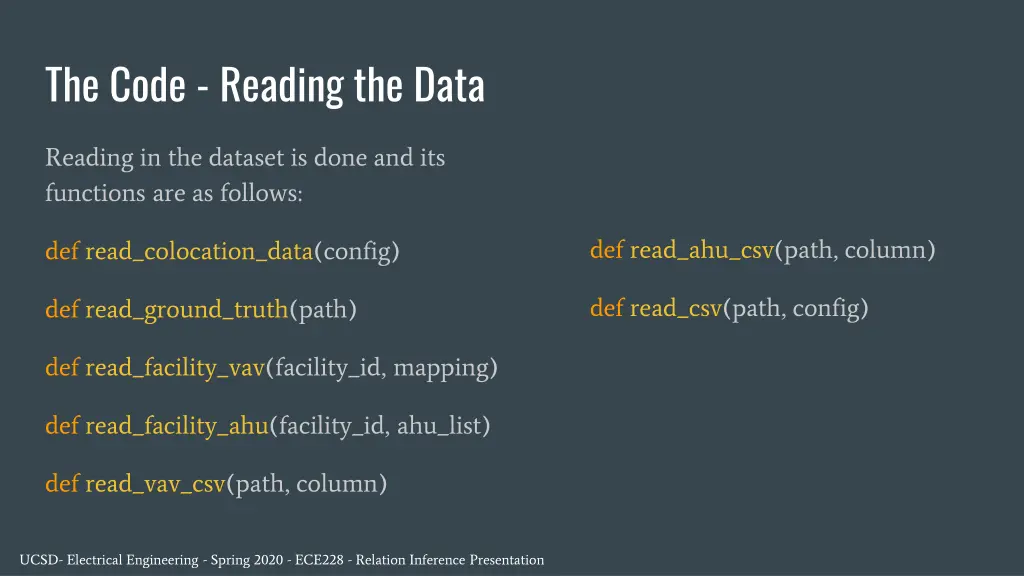 the code reading the data