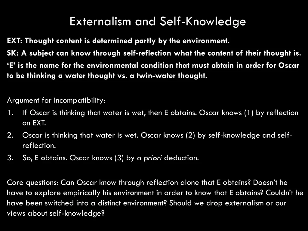 externalism and self knowledge