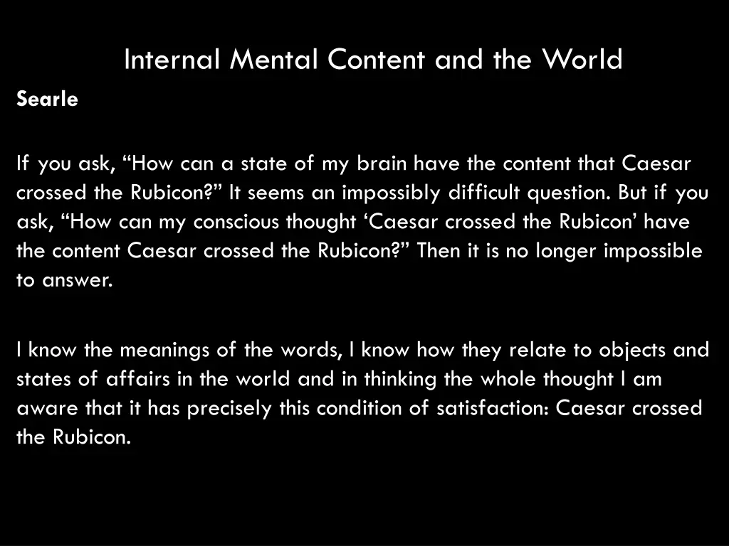 internal mental content and the world