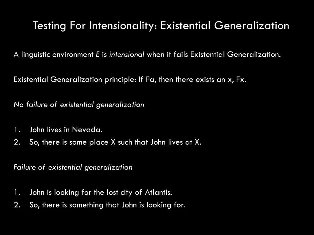 testing for inten s ionality existential