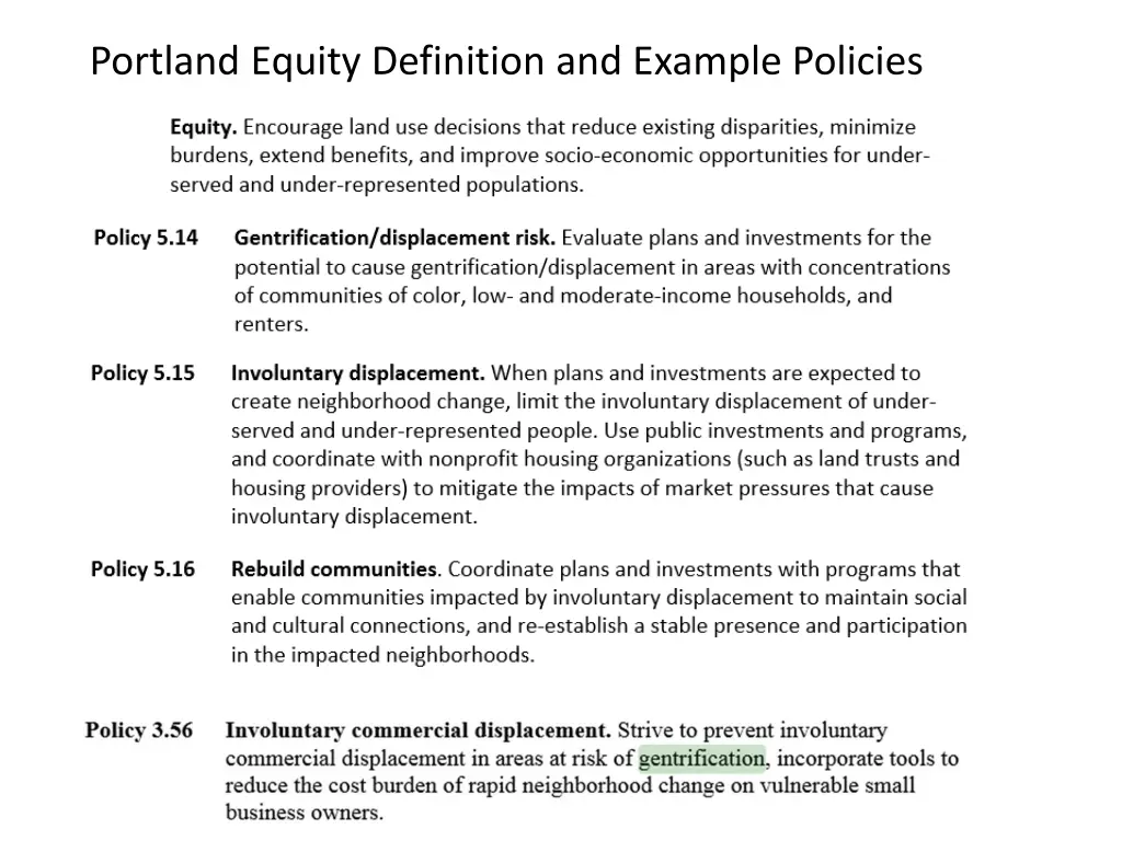 portland equity definition and example policies