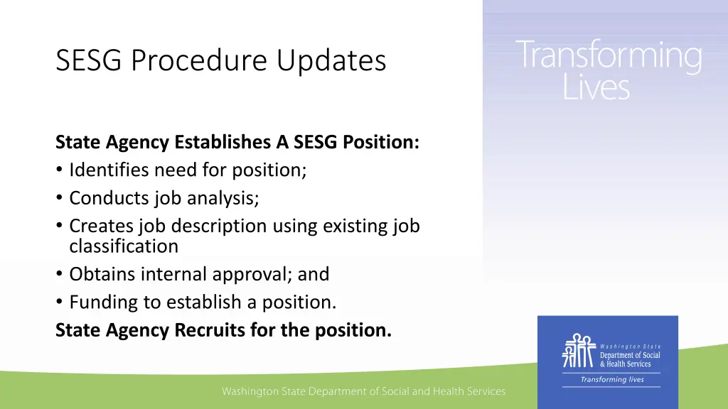 sesg procedure updates