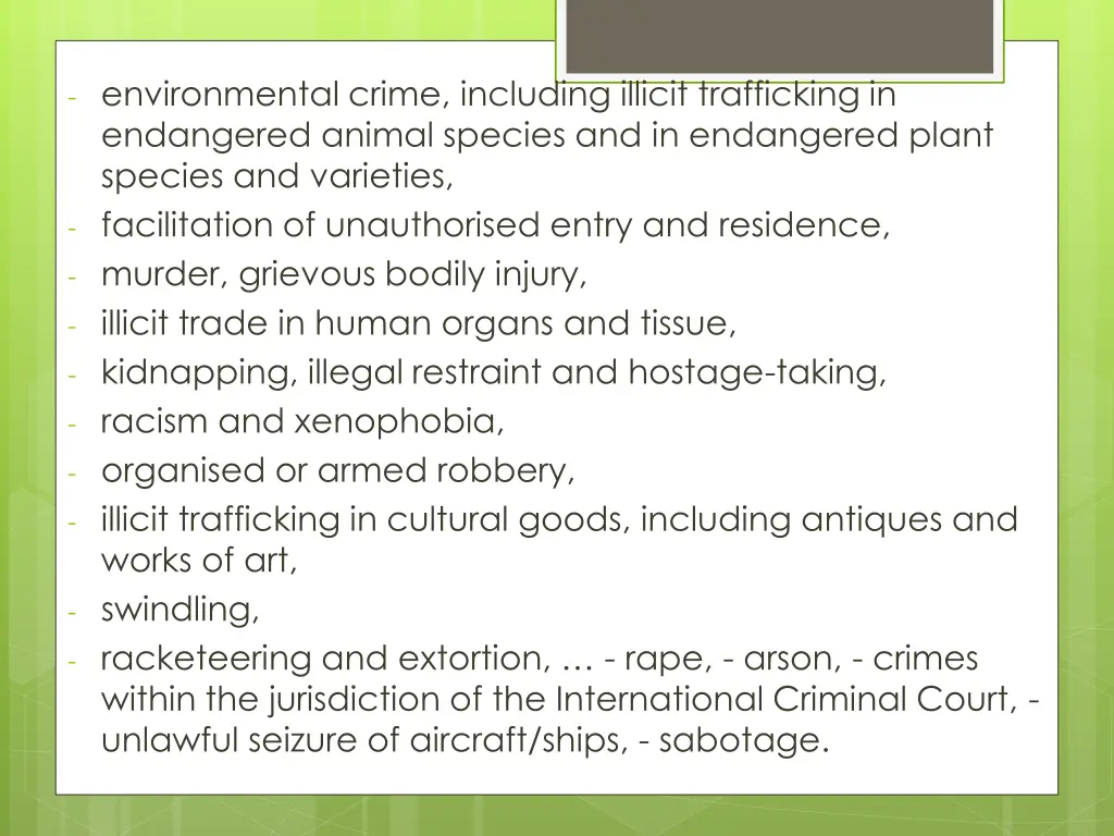 environmental crime including illicit trafficking