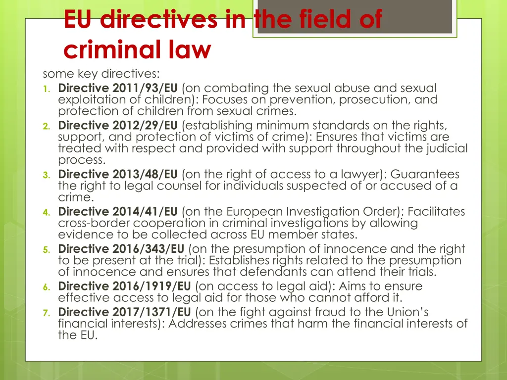 eu directives in the field of criminal law some
