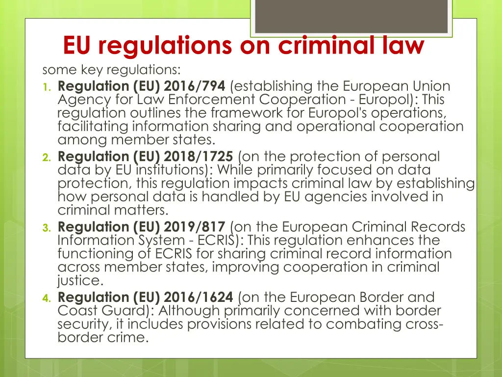 eu regulations on criminal law some