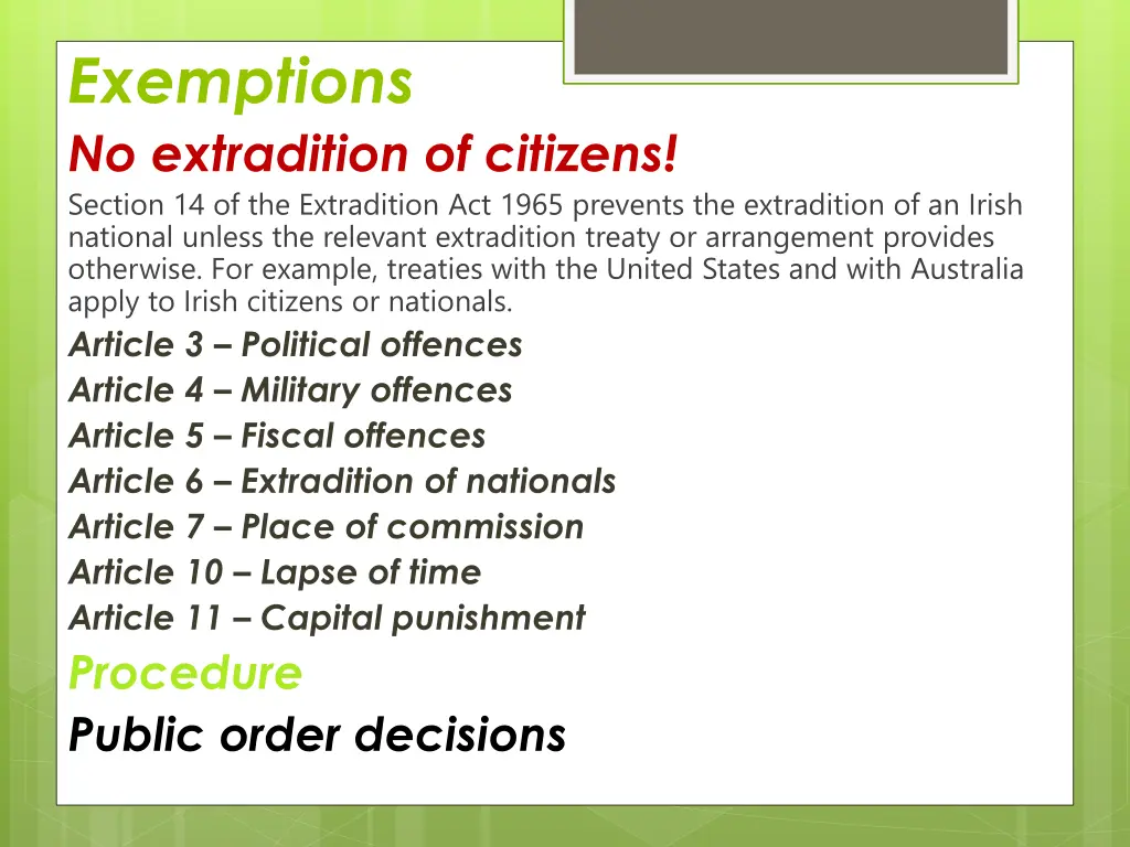 exemptions no extradition of citizens section