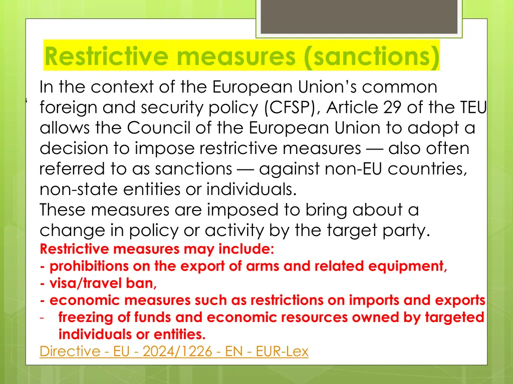 restrictive measures sanctions in the context