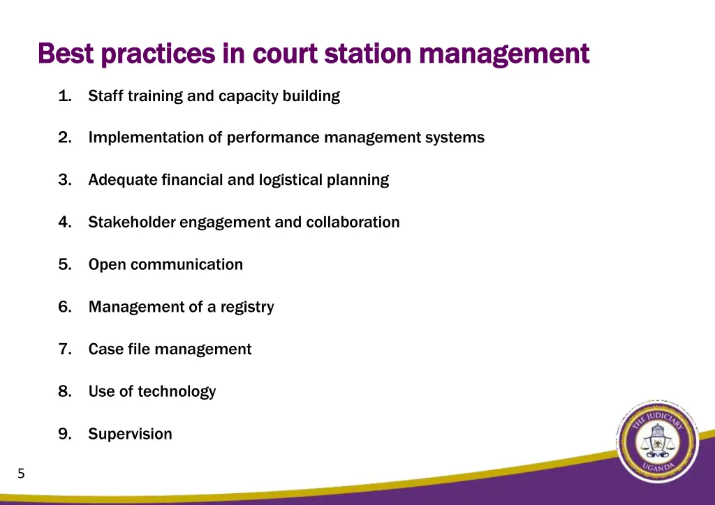 best practices in court station management best