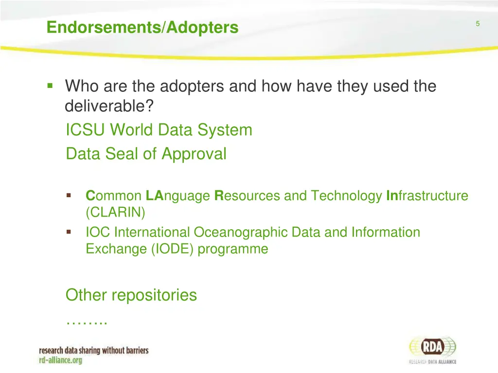 endorsements adopters
