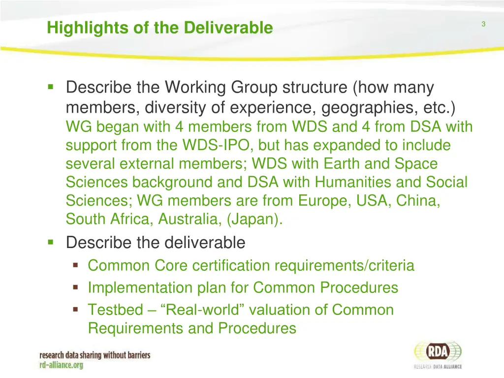 highlights of the deliverable