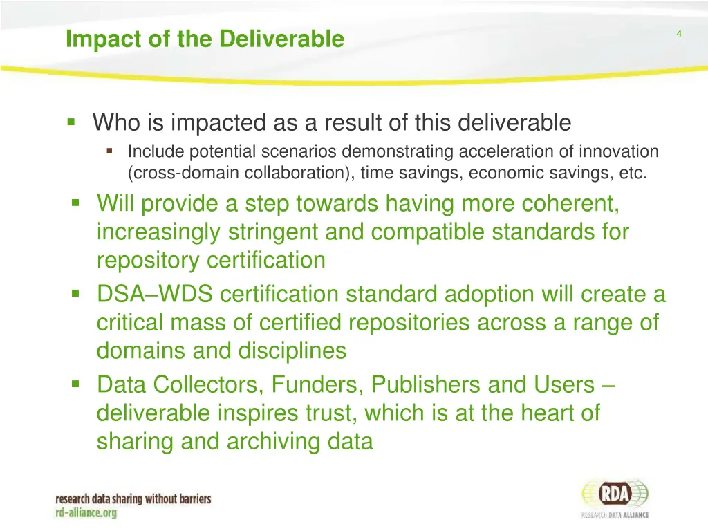 impact of the deliverable