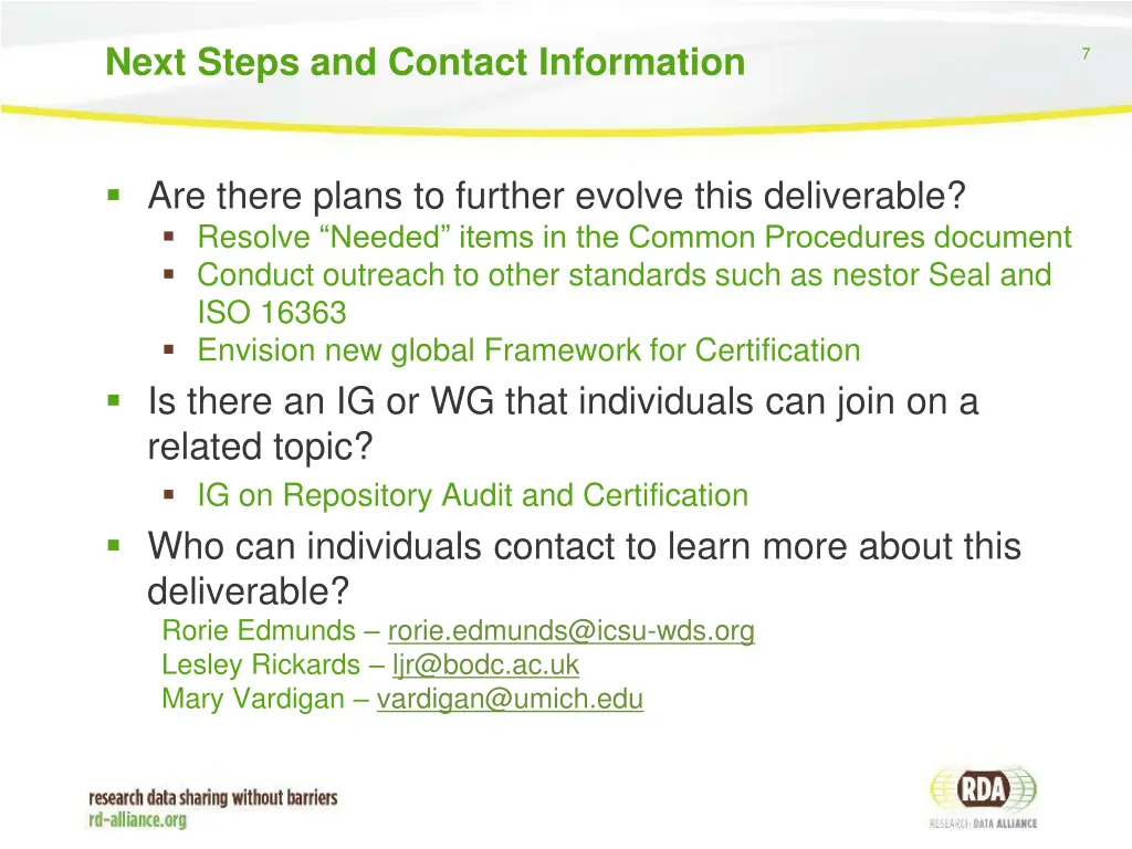 next steps and contact information