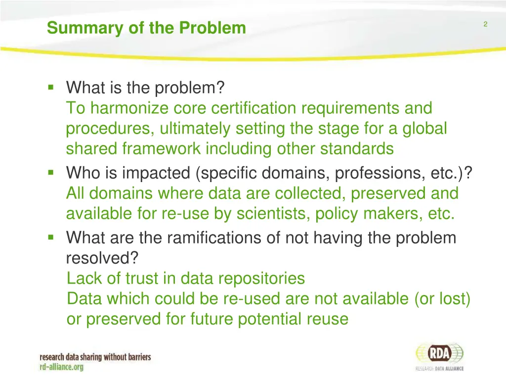 summary of the problem