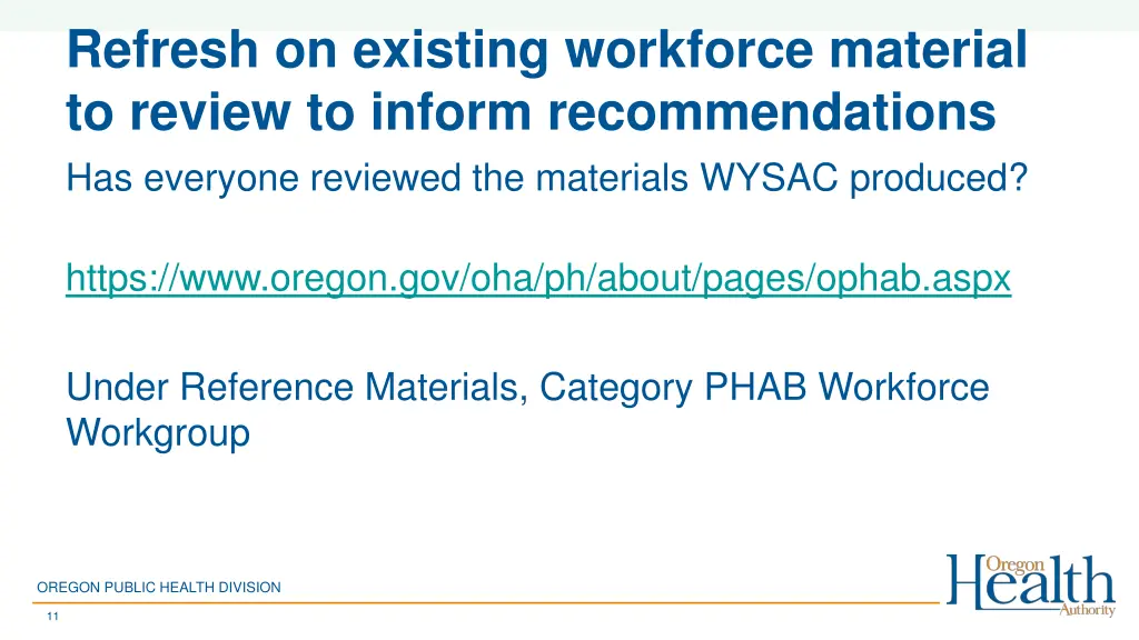 refresh on existing workforce material to review