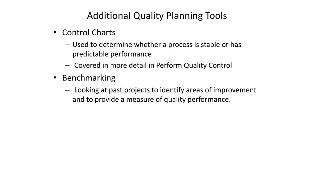 additional quality planning tools