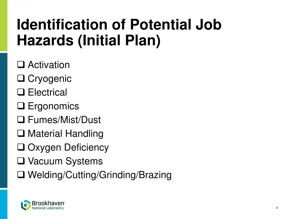 identification of potential job hazards initial